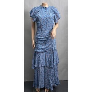 Cleobella Dress Women S Cecilia Blue Floral Ankle Maxi Ruched Cottage Wedding